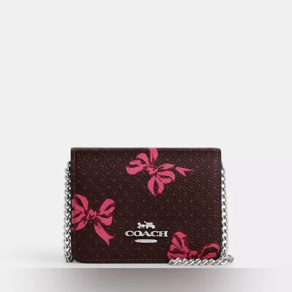 Mini Wallet On A Chain With Bow Print - Picture 1 of 3
